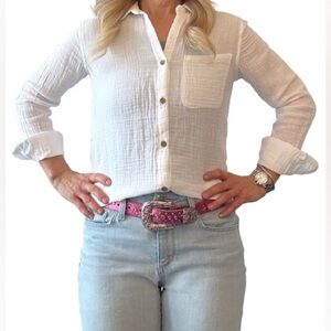 Leather Metallic Pink Women's Silver and Pink Crystal Studded Western Style Belt